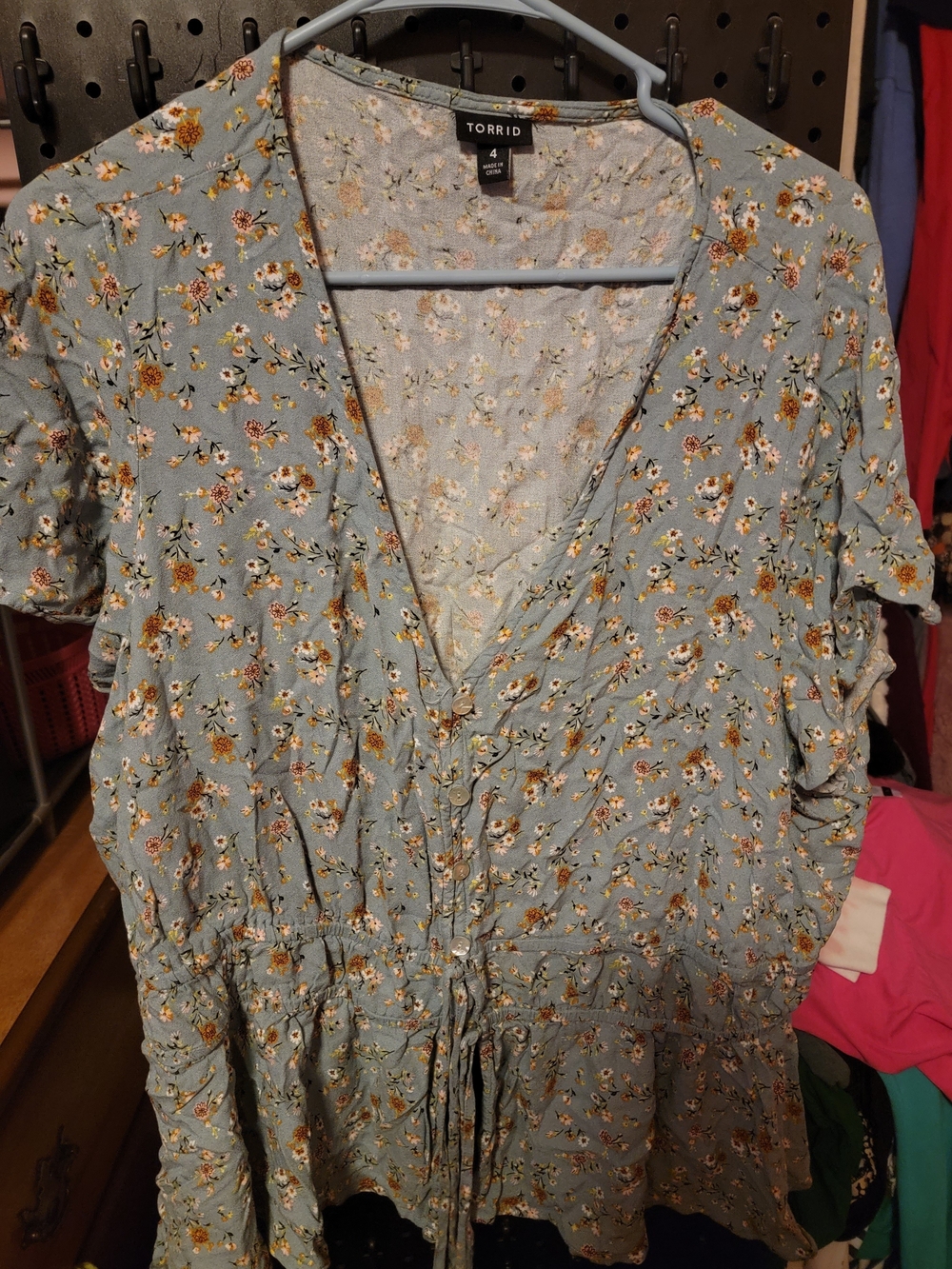 Torrid Floral Button-Front Peplum Top - Light Blue